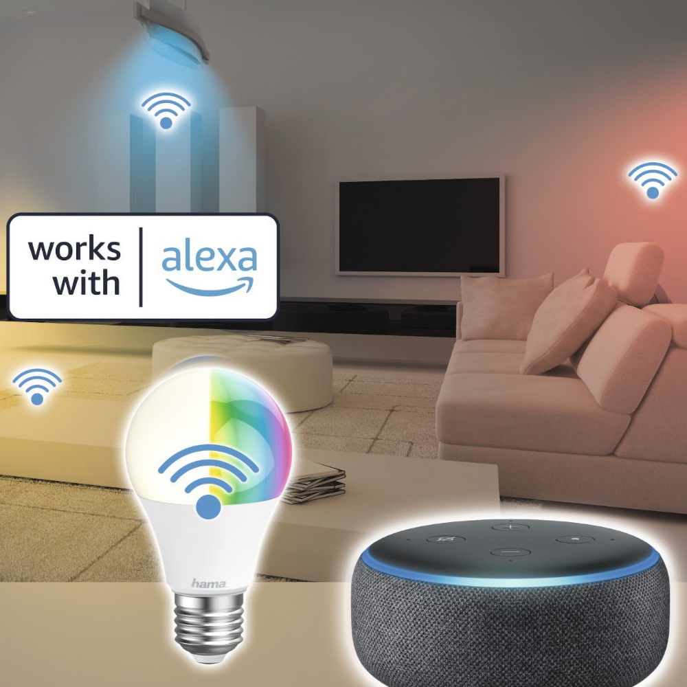 Bec LED Smart HAMA 176581, E27, 10W, 80,6lm, Dimabil, Wi-Fi, lumina variabila, compatibil Alexa, Google Assistant