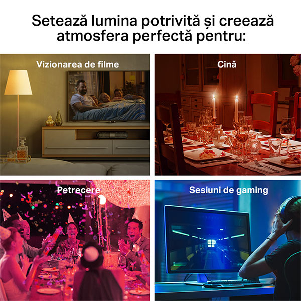 Set 2 becuri LED Smart TP-LINK Tapo L530E2B, E27, 9W, 806lm, Wi-Fi, lumina variabila, compatibil Alexa, Google Assistant