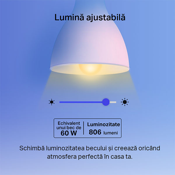 Set 2 becuri LED Smart TP-LINK Tapo L530E2B, E27, 9W, 806lm, Wi-Fi, lumina variabila, compatibil Alexa, Google Assistant
