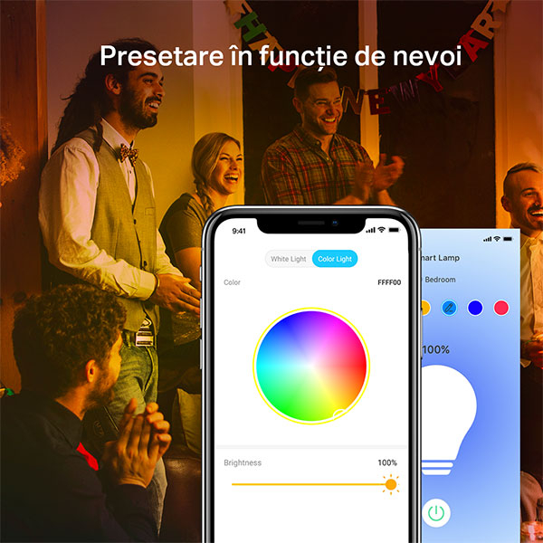 Set 2 becuri LED Smart TP-LINK Tapo L530E2B, E27, 9W, 806lm, Wi-Fi, lumina variabila, compatibil Alexa, Google Assistant