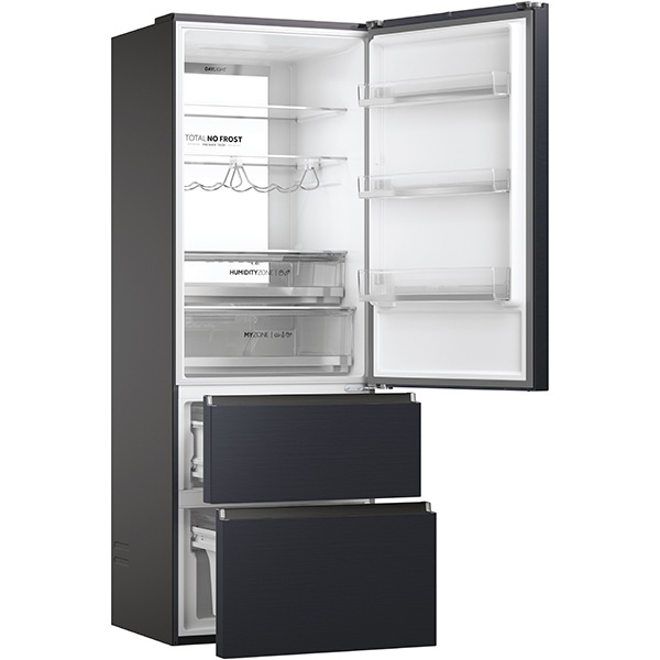Combina frigorifica HAIER HTW7720ENMB, No Frost, 483 l, H 201 cm, Clasa E, Wi-Fi, negru