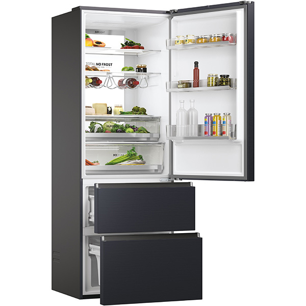 Combina frigorifica HAIER HTW7720ENMB, No Frost, 483 l, H 201 cm, Clasa E, Wi-Fi, negru