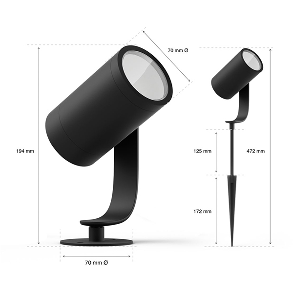 Proiector LED smart PHILIPS Hue 8718696169087, 8W, 600lm, IP65, RGB, negru