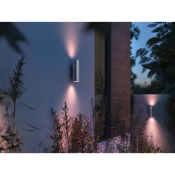 Aplica LED smart PHILIPS Hue 8718696176207, 2x8W, 1200lm, IP44, RGB, inox