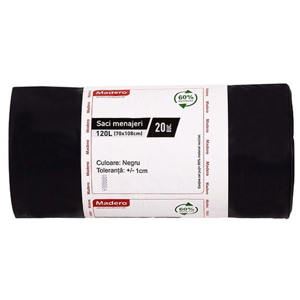 Saci menajeri MADERO 016597, 20 bucati, 120 l, negru