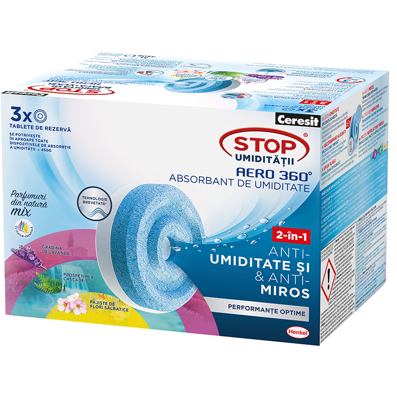 Rezerva absorbant umiditate CERESIT Aero 360 Mix parfumuri din natura, 3 x 450 g
