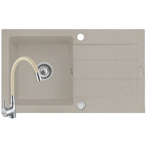 Pachet chiuveta PYRAMIS Altexia Flex, 1 cuva, picurator reversibil, compozit granit + baterie 202100271, bej
