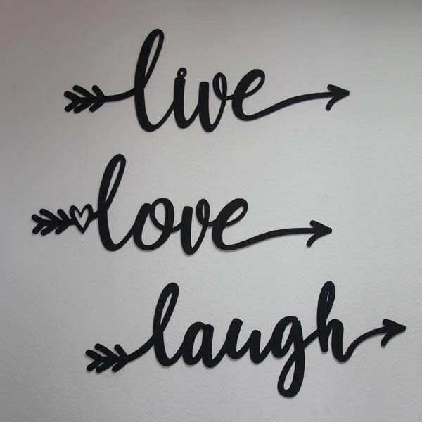 Decoratiune perete Live Love Laugh, 55 x 20 cm, metal, negru