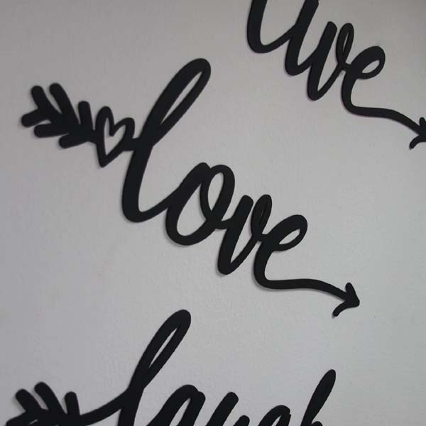 Decoratiune perete Live Love Laugh, 55 x 20 cm, metal, negru
