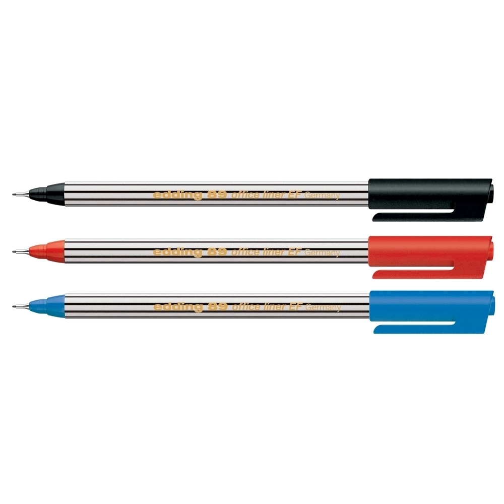 Liner EDDING Office 89, fetru, 0.3 mm, 3 culori (negru, rosu, albastru)