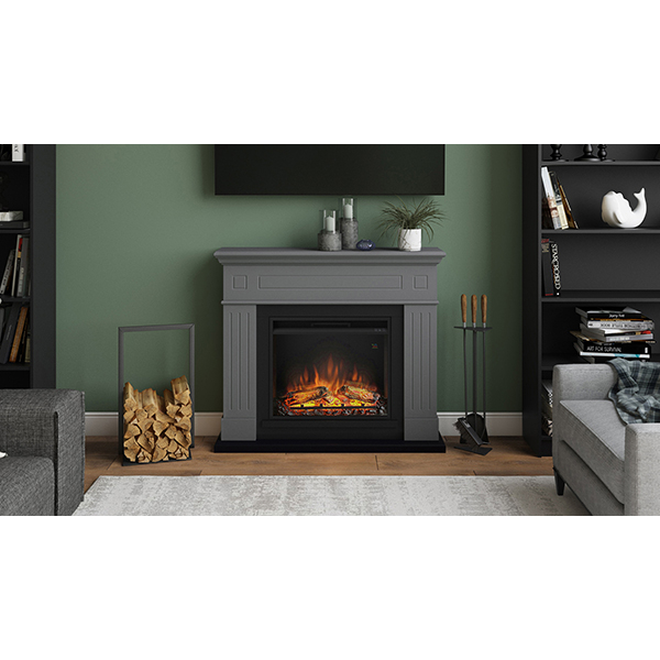 Semineu electric TAGU Larsen Solid Grey 1500W, Focar 3D, Telecomanda, Gri