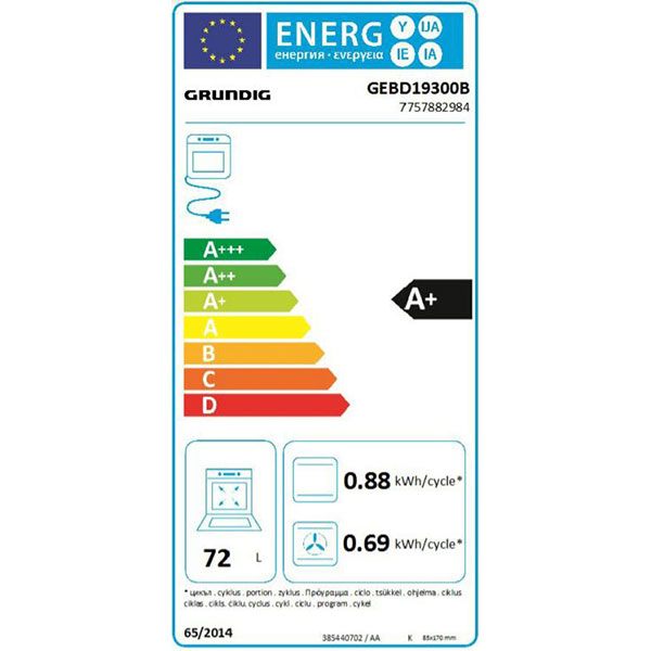 Cuptor incorporabil GRUNDIG GEBD19300B, Electric, Gatire cu abur, Autocuratare catalitica, 72 l, Clasa A+, HotAero Pro, negru-inox