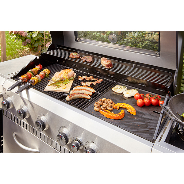 Gratar pe gaz LANDMANN 12120, 94 x 43 cm, 6+1 arzatoare, 8 role, argintiu