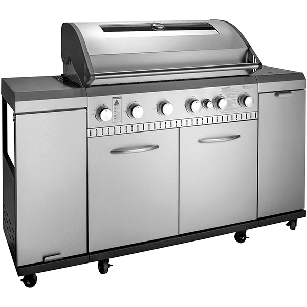 Gratar pe gaz LANDMANN 12120, 94 x 43 cm, 6+1 arzatoare, 8 role, argintiu