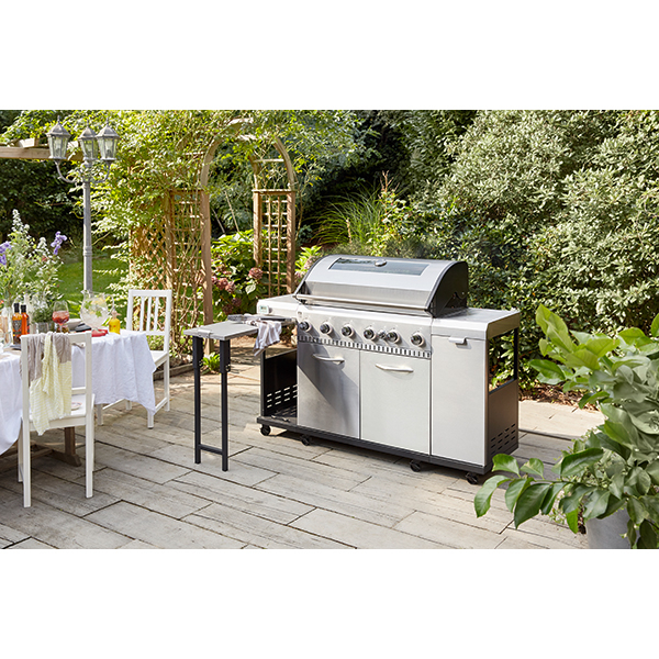 Gratar pe gaz LANDMANN 12120, 94 x 43 cm, 6+1 arzatoare, 8 role, argintiu