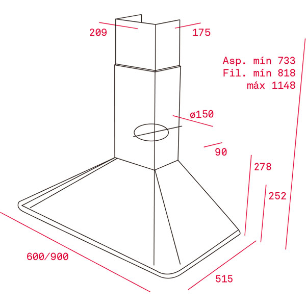 Hota decorativa TEKA DOS 60.1 VN, 1 motor, 603 m3/h, L 60 cm, alb