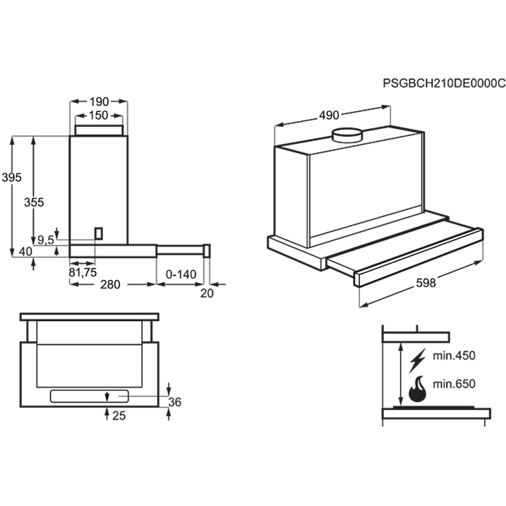 Hota incorporabila telescopica ELECTROLUX LFP616X, 1 motor, 600 m3/h, L 60 cm, gri