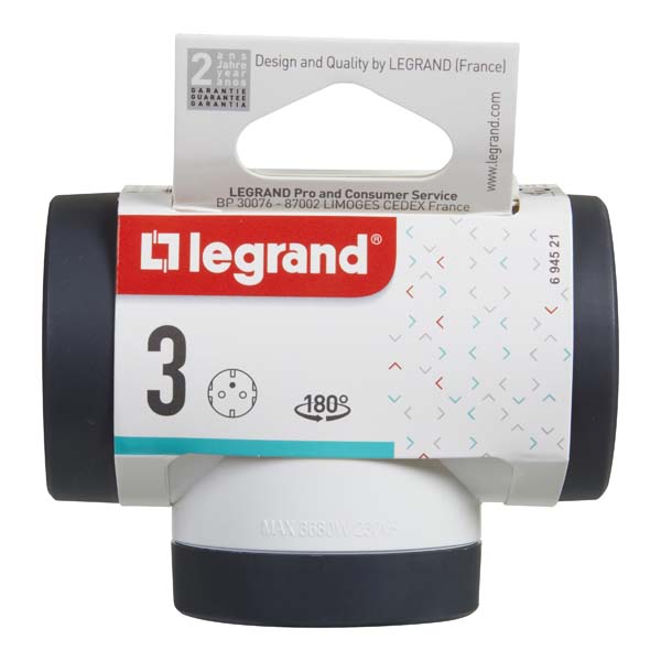 Adaptor priza LEGRAND L694521, 3 prize, alb-gri inchis