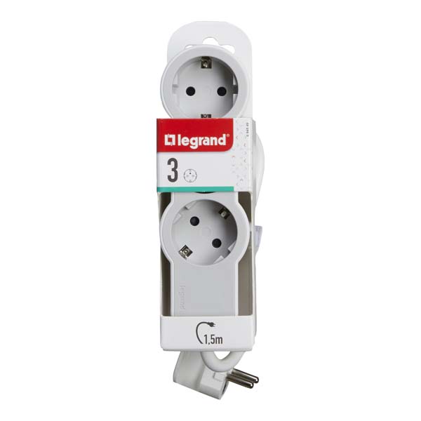 Prelungitor cu protectie LEGRAND L694549, 3 prize, 1.5m, alb-gri deschis