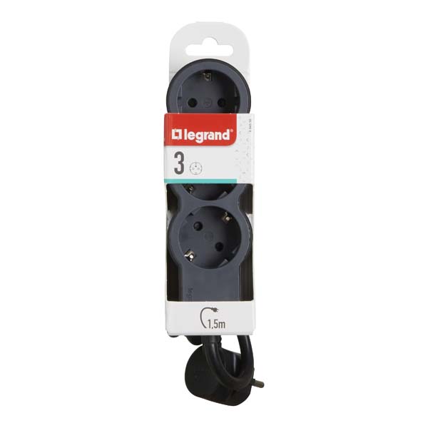 Prelungitor cu protectie LEGRAND L694550, 3 prize, 1.5m, negru-gri inchis