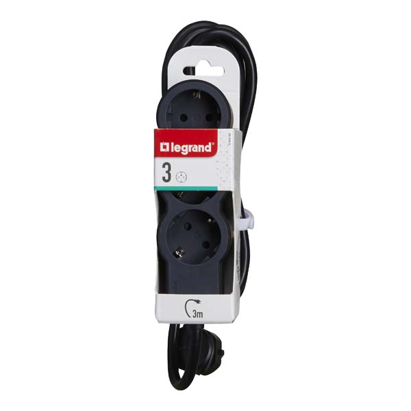 Prelungitor cu protectie LEGRAND L694560, 3 prize, 3m, negru-gri inchis