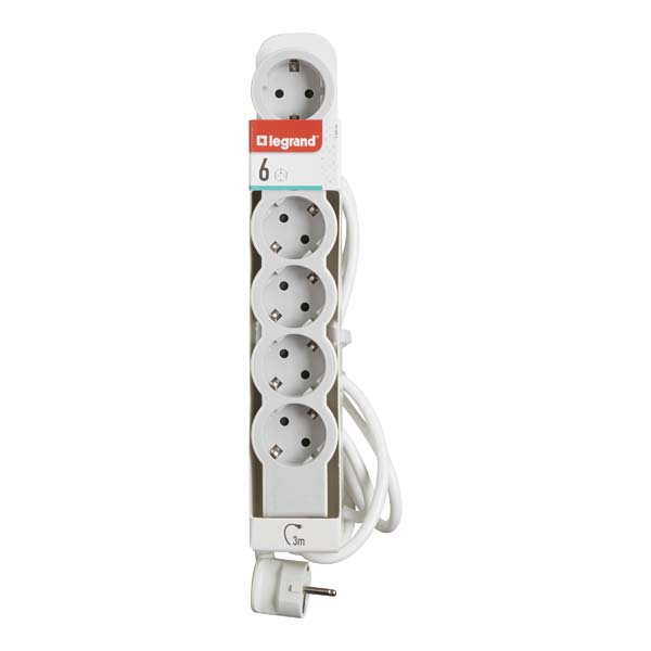 Prelungitor cu protectie LEGRAND L694565, 6 prize, 3m, alb-gri deschis