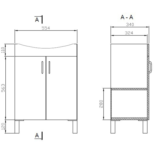 Set masca si lavoar Cersanit Claso Carina, 60 x 41.5 x 84 cm, alb