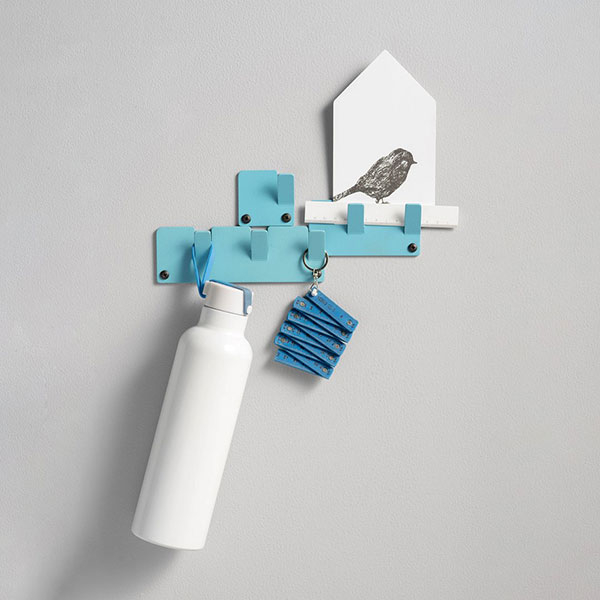 Cuier perete TETRIS, 17 cm, bleu, 3 piese