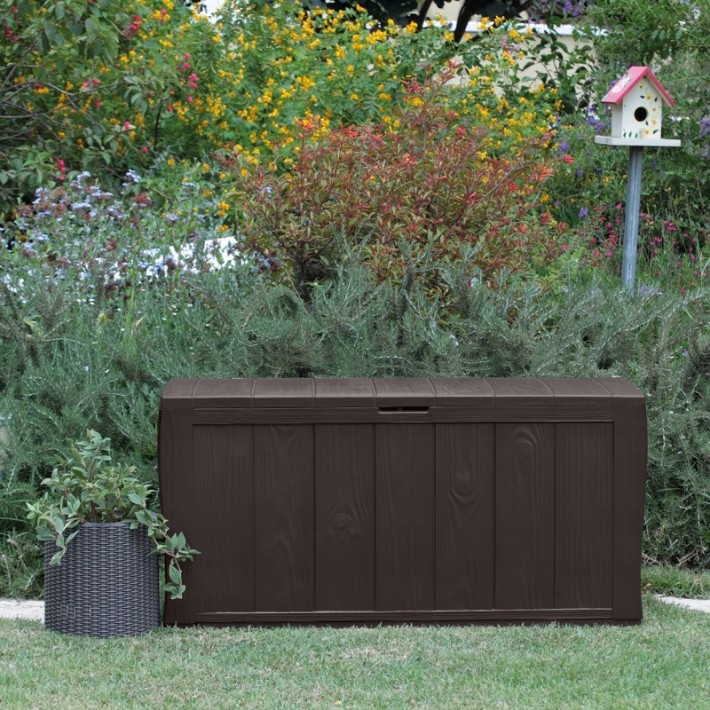 Lada depozitare gradina KETER Sherwood, polipropilena, 117 x 45 x 57.5 cm, maro inchis