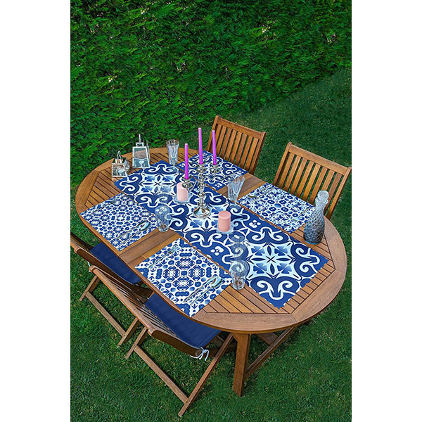 Suport farfurii si napron Ethnic Blue 1, 35 x 45 cm, 35 x 140 cm, 4 + 1 bucati, multicolor
