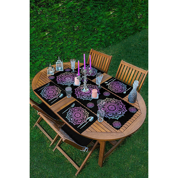 Suport farfurii si napron Ethnic Pink 1, 35 x 45 cm, 35 x 140 cm, 4 + 1 bucati, multicolor