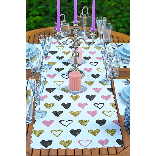 Suport farfurii si napron Heart, 35 x 45 cm, 35 x 140 cm, 4 + 1 bucati, multicolor
