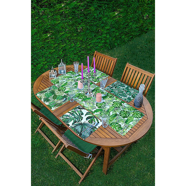 Suport farfurii si napron Green leaves, 35 x 45 cm, 35 x 140 cm, 4 + 1 bucati, multicolor
