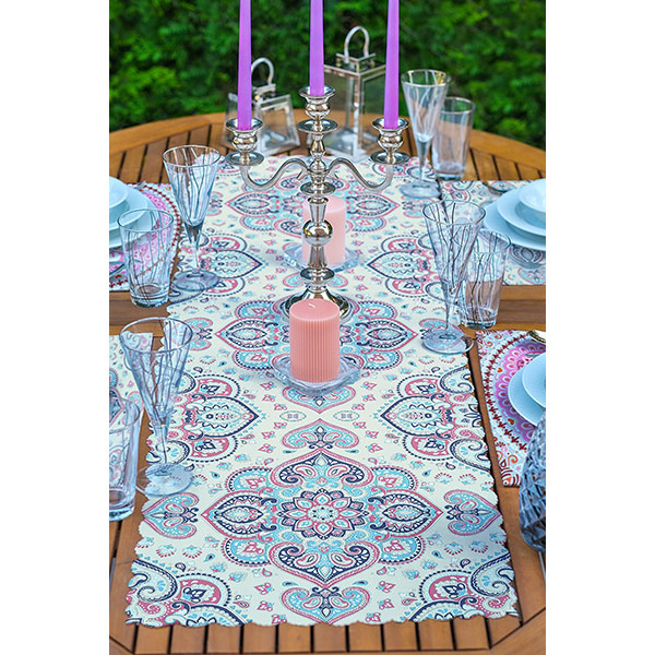 Suport farfurii si napron Ethnic Pink, 35 x 45 cm, 35 x 140 cm, 4 + 1 bucati, multicolor