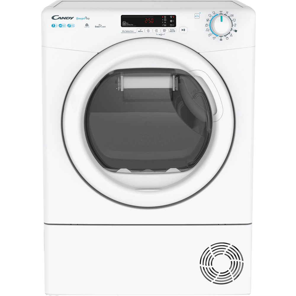 Uscator de rufe slim CANDY CSO4H7A2DE-S, Pompa de caldura, 7 kg, 14 programe, Clasa E, Wi-Fi, alb