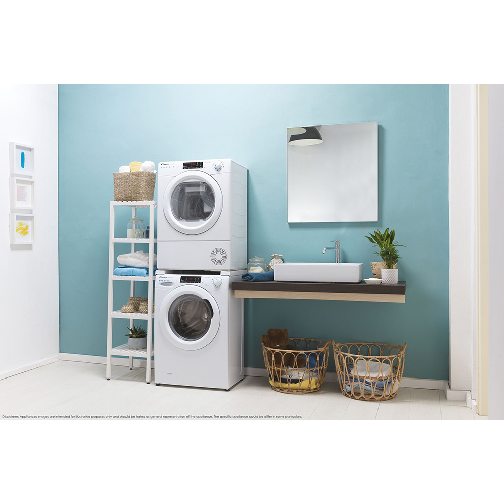 Uscator de rufe slim CANDY CSO4H7A2DE-S, Pompa de caldura, 7 kg, 14 programe, Clasa E, Wi-Fi, alb