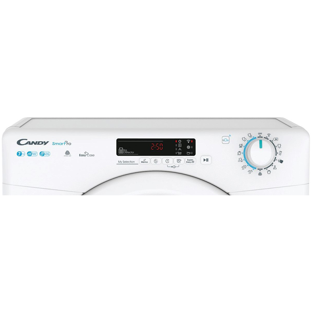 Uscator de rufe slim CANDY CSO4H7A2DE-S, Pompa de caldura, 7 kg, 14 programe, Clasa E, Wi-Fi, alb