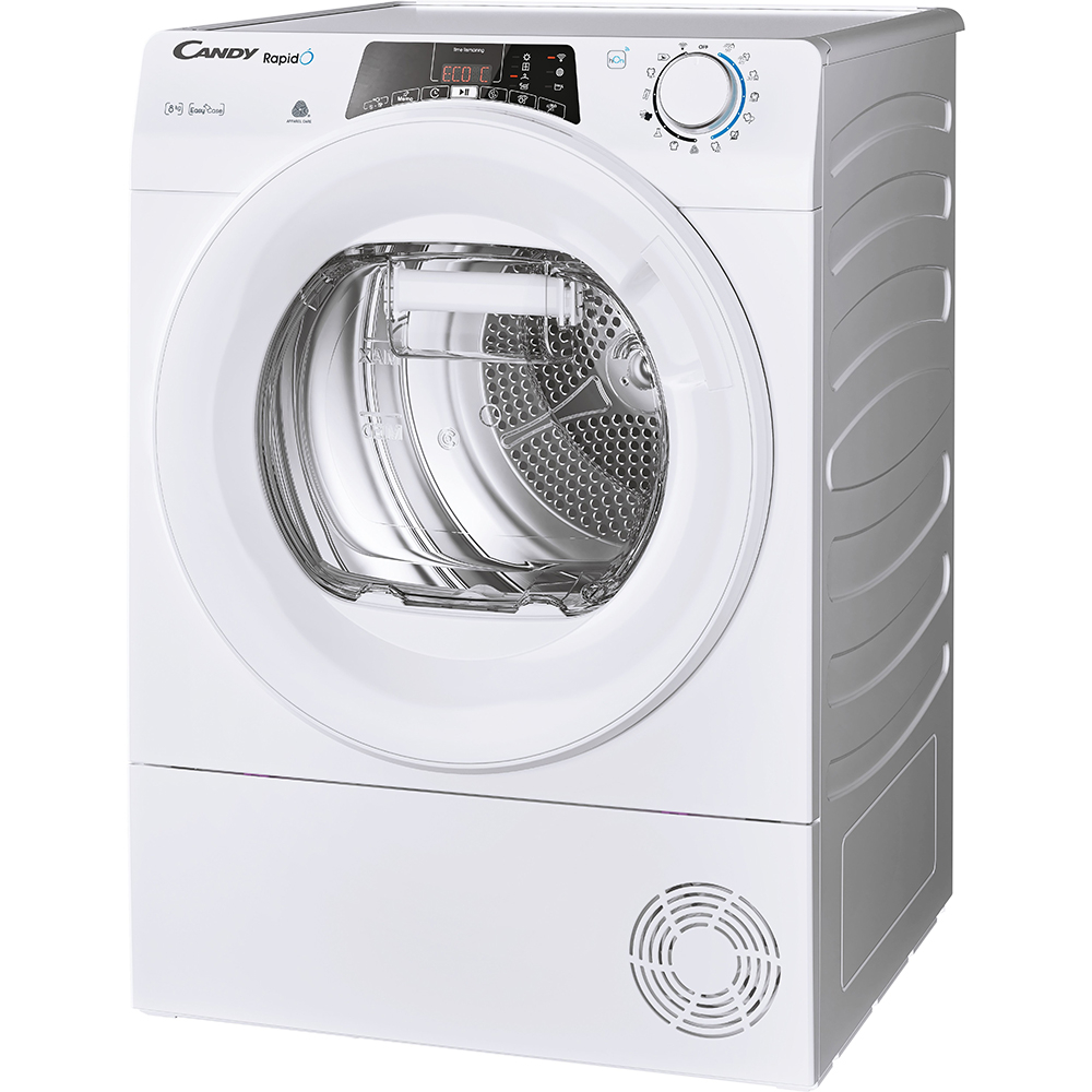 Uscator de rufe CANDY ROE H8A2TE-S, Pompa de caldura, 8 kg, 14 programe, Clasa E, Wi-Fi, alb