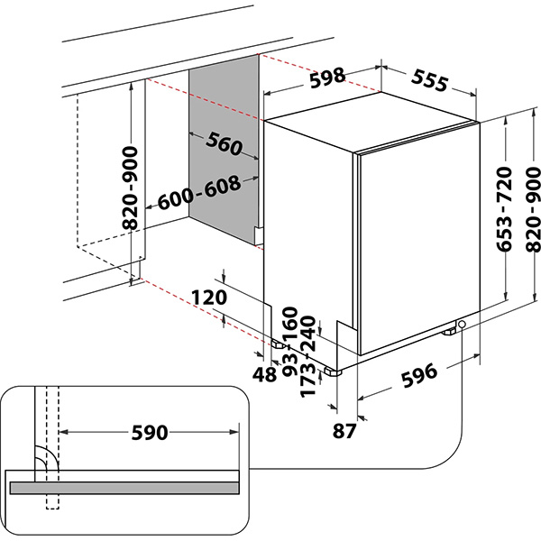 Masina de spalat vase incorporabila WHIRLPOOL WIC 3C33 PFE, 14 seturi, 8 programe, 60 cm, Clasa D, panou comanda argintiu