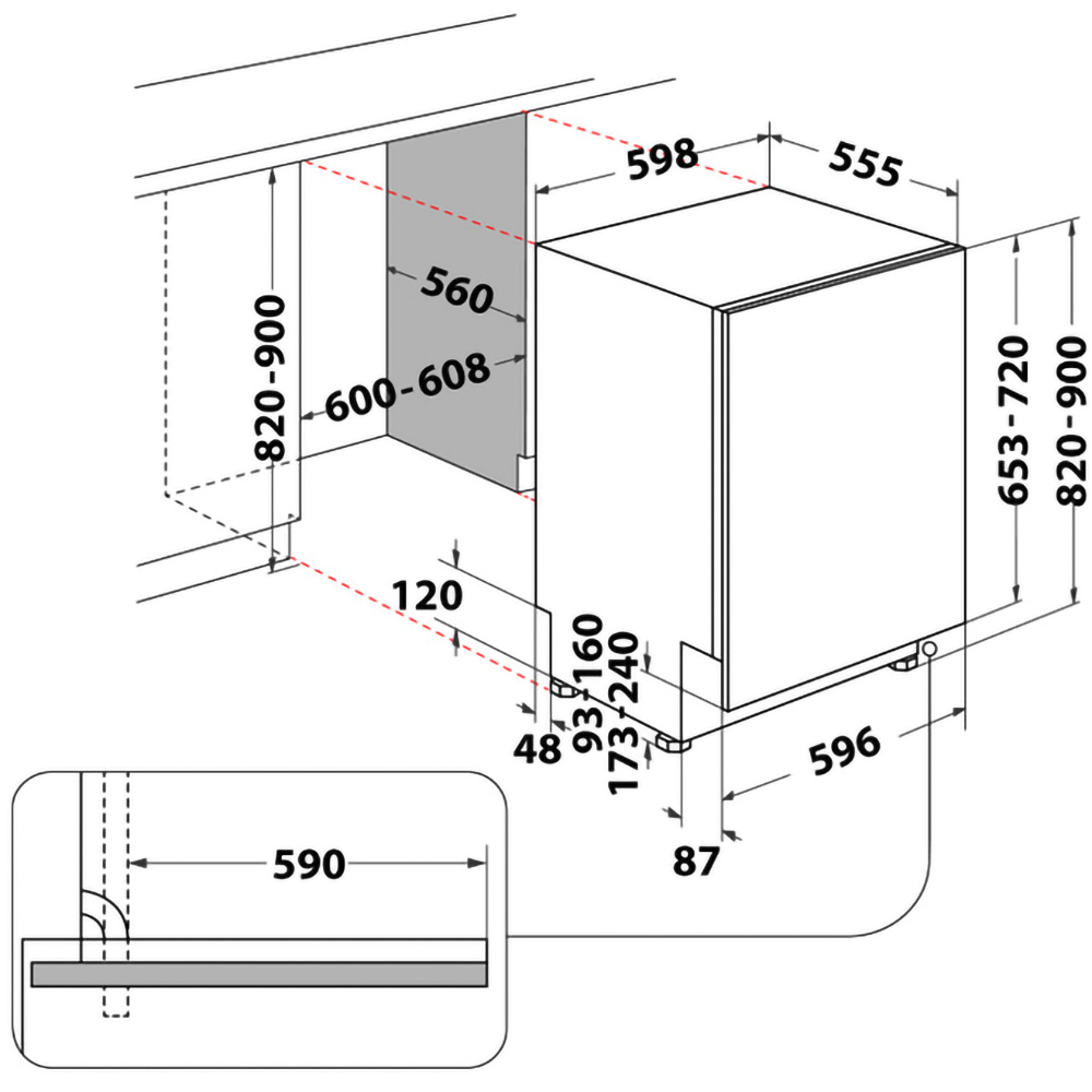 Masina de spalat vase incorporabila WHIRLPOOL WRIC 3C26  P, 14 seturi, 8 programe, 60 cm, Clasa E, panou comanda argintiu