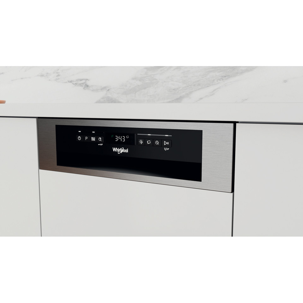 Masina de spalat vase semi-incorporabila WHIRLPOOL WSBO3O34PFX, 6th sense, 10 seturi, 8 programe, 45 cm, Clasa D, inox