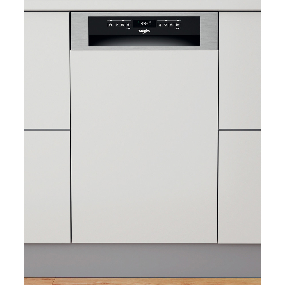 Masina de spalat vase semi-incorporabila WHIRLPOOL WSBO3O34PFX, 6th sense, 10 seturi, 8 programe, 45 cm, Clasa D, inox