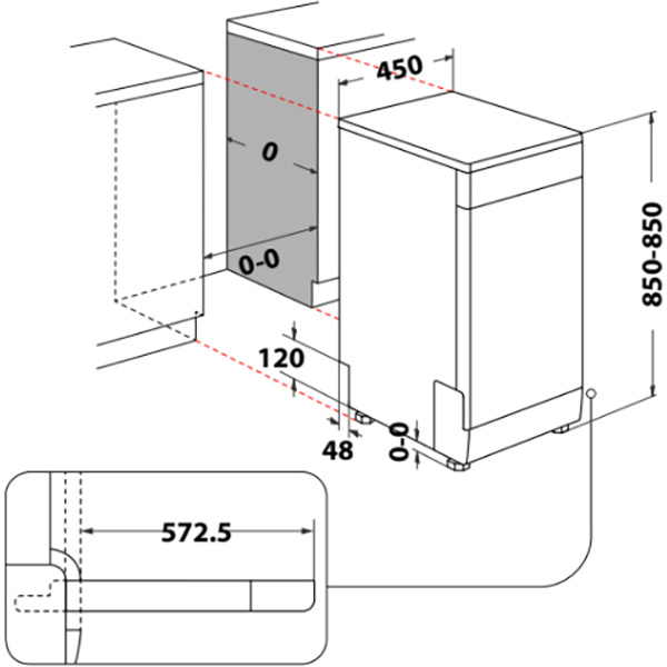Masina de spalat vase independenta WHIRLPOOL WSFO3T1256PCX, 6th sense, 10 seturi, 8 programe, 45 cm, Clasa E, inox