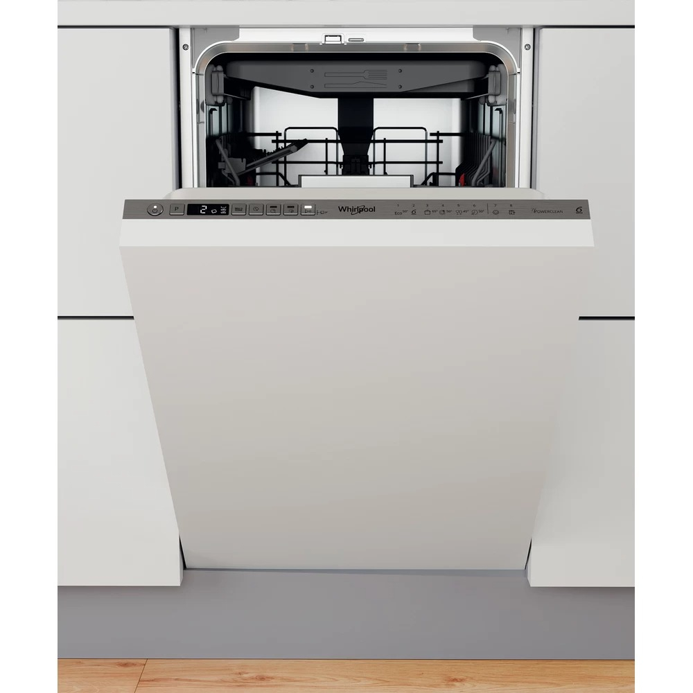 Masina de spalat vase incorporabila WHIRLPOOL WSIO 3O34 PFE X, 10 seturi, 8 programe, 45 cm, Clasa D, panou comanda gri