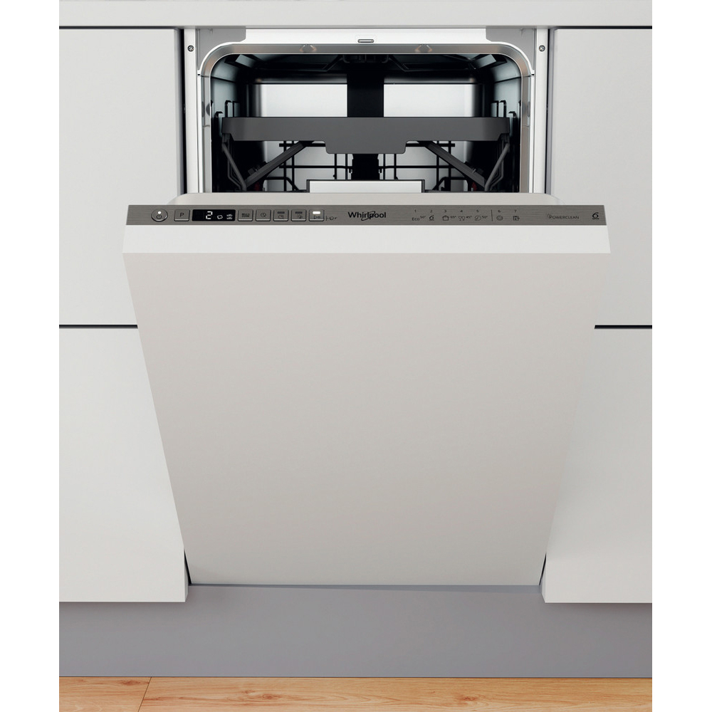 Masina de spalat vase incorporabila WHIRLPOOL WSIO 3T223 PCE X, 6th sense, 10 seturi, 7 programe, 45 cm, Clasa E, panou comanda inox
