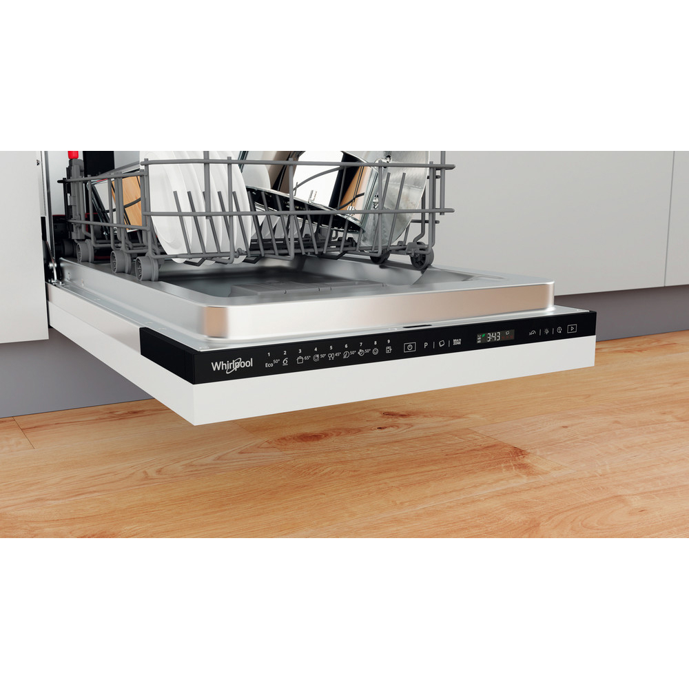 Masina de spalat vase incorporabila WHIRLPOOL WSIP 4O33 PFE, 6th Sense, 10 seturi, 9 programe, 45 cm, Clasa D, panou comanda negru