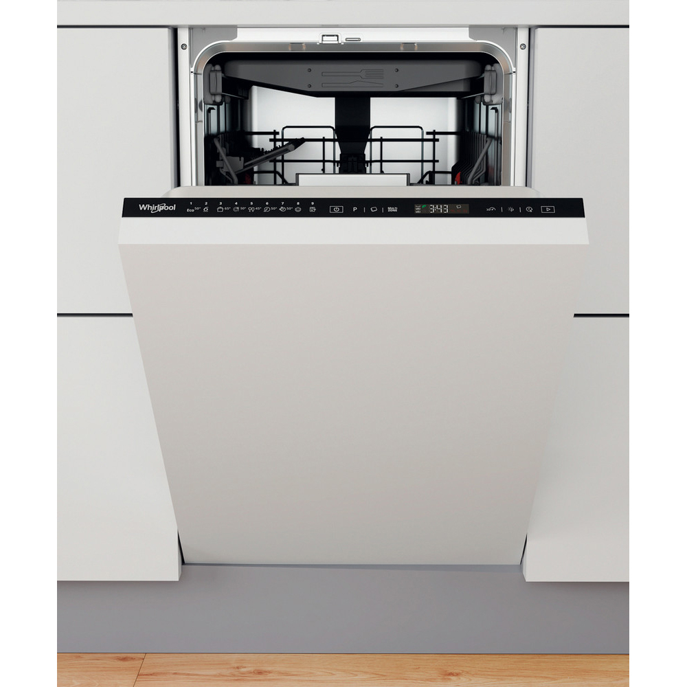 Masina de spalat vase incorporabila WHIRLPOOL WSIP 4O33 PFE, 6th Sense, 10 seturi, 9 programe, 45 cm, Clasa D, panou comanda negru