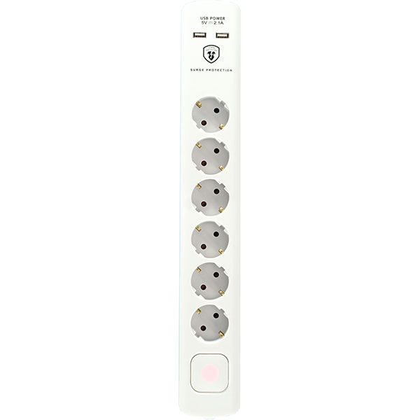 Prelungitor cu protectie HOME NVT 06K USB/WH, 6 prize, 2 x USB, IP20, 1.5m