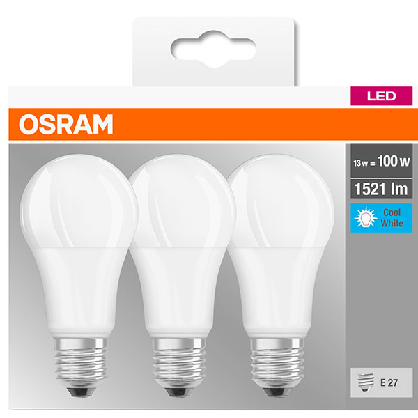 Set 3 becuri LED OSRAM A100, E27, 13W, lumina neutra