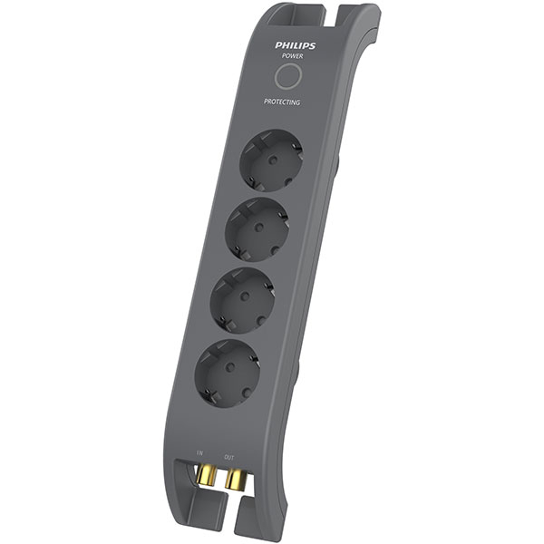 Prelungitor cu protectie PHILIPS SPN5144A/58 4 prize, 2m, negru